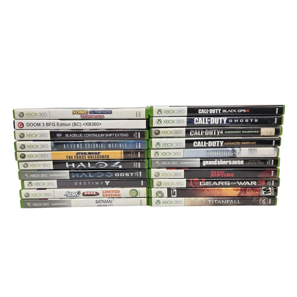 Microsoft Xbox 360 E Console Bundle Black 2 Controllers 20 Games Charging Dock